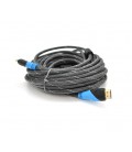 Кабель Merlion HDMI-HDMI 10m, v1.4, OD-7.4mm, 2 фильтра, оплетка, круглый Silver, коннектор Black/Blue, (Пакет) Q50