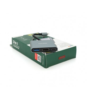 Конвертор iKAKU KSC-750 SHIXIN 3 in 1 (Type-C(папа) to HDM(мама)+USB 3.0(мама)+PD(мама) 10cm, Silver, Box