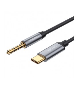 Кабель VEGGIEG V-A624 TypeC &gt, 3.5mm (папа), GOLD Jack, круглый, Gray, 1м, Пакет