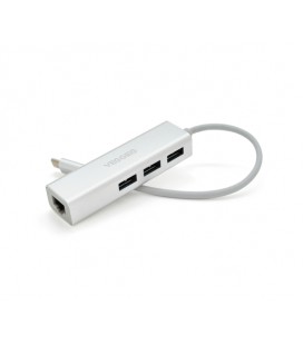 Хаб-конвертор Type-C to Ethernet VEGGIEG U3J-3C-S - Сетевой адаптер 100/100Mbps с проводом + 3 порта USB3.0, White, Metal, Blist