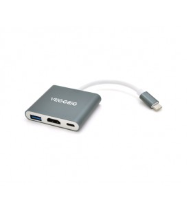 Хаб-конвертор VEGGIEG TC03 Type-C (папа) на Type-C(мама) + USB3.0(мама) + HDMI(мама), 10 см, Silver, Box