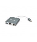 Хаб-конвертор VEGGIEG TC03 Type-C (папа) на Type-C(мама) + USB3.0(мама) + HDMI(мама), 10 см, Silver, Box