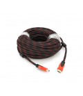 Кабель Merlion HDMI-HDMI 30m, v1.4, OD-7.4mm, 2 фильтра, оплетка, круглый Black/RED, коннектор RED/Black, (Пакет) Q20