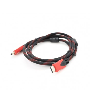 Кабель Merlion HDMI-HDMI 15m, v1.4, OD-7.4mm, 2 фильтра, оплетка, круглый Black/RED, коннектор RED/Black, (Пакет) Q35