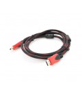 Кабель Merlion HDMI-HDMI 3.0m, v1.4, OD-7.4mm, 2 фильтра, оплетка, круглый Black/RED, коннектор RED/Black, (Пакет) Q135