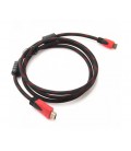 Кабель Merlion HDMI-HDMI 2.0m, v1.4, OD-7.4mm, 2 фильтра, оплетка, круглый Black/RED, коннектор RED/Black, (Пакет), Q200
