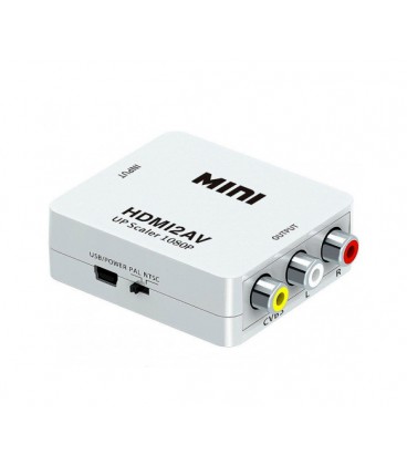 Конвертер Mini, HDMI to AV, ВЫХОД 3RCA(мама) на ВХОД HDMI(мама), 720P/1080P, White, BOX