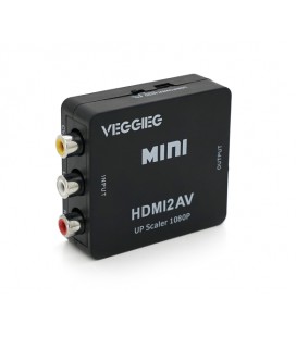 Конвертер VEGGIEG HV-01 Mini, HDMI to AV, ВХОД 3RCA(мама) на ВЫХОД HDMI(мама) , Black, Box