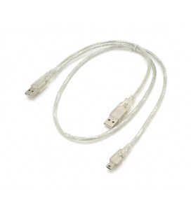 Кабель USB 2.0 AM+AM/mini USB, 0.8m, экран, прозрачный