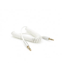 Кабель AUX Audio DC3.5 папа-папа 1.5м пружина, CCA Stereo Jack, (круглый) White cable, Box