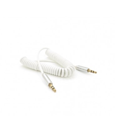 Кабель AUX Audio DC3.5 папа-папа 1.5м пружина, CCA Stereo Jack, (круглый) White cable, Box