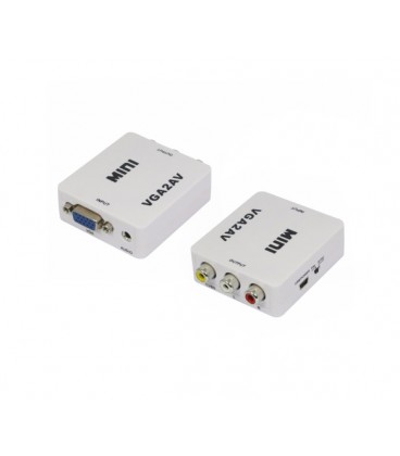 Конвертер Mini, VGA to AV, ВЫХОД 3RCA(мама) на ВХОД VGA(мама), 720P/1080P, White, BOX