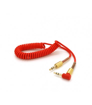 Кабель AUX Audio DC3.5 папа-папа 1.5м пружина, CCA Stereo Jack, (круглый) Red cable, Box