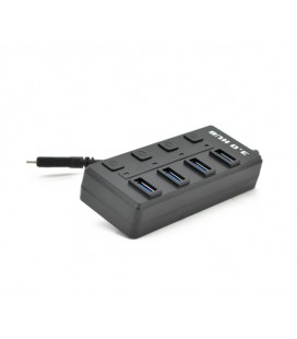 Хаб Type-C, 4 порта USB 3.0, 20 см, с кнопкой на каждый порт, Black, Blister