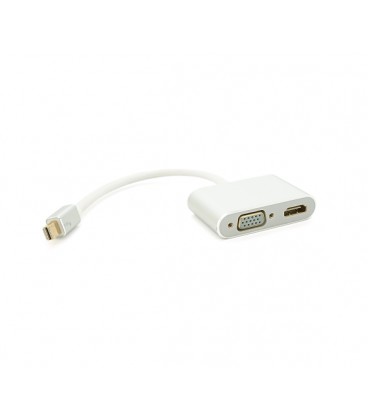 Конвертер mini Display Port (папа) на HDMI/VGA(мама) 30cm, Silver, 4K/2K, Пакет