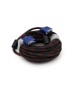 Кабель Merlion VGA 3+4, 10m, male to male (папа-папа), OD-8.2mm, 2 феррита, оплетка, круглый Black/Red, коннектор Blue, кулёк