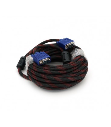 Кабель Merlion VGA 3+4, 10m, male to male (папа-папа), OD-8.2mm, 2 феррита, оплетка, круглый Black/Red, коннектор Blue, кулёк