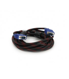 Кабель Merlion VGA 3+4, 5.0m, male to male (папа-папа), OD-8.2mm, 2 феррита, оплетка, круглый Black/Red, коннектор Blue, кулёк