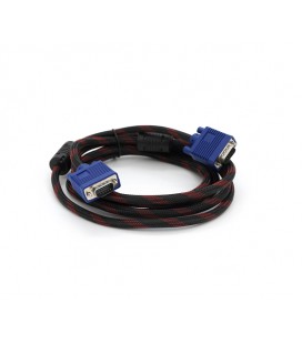 Кабель Merlion VGA 3+4, 3.0m, male to male (папа-папа), OD-8.2mm, 2 феррита, оплетка, круглый Black/Red, коннектор Blue, кулёк