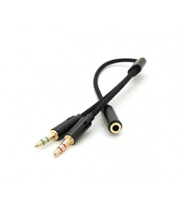 Разветвитель аудио для наушников и микрофона, Jack 3.5 (мама ) 4 pin &gt,2*Jack 3.5(папа) 3 pin , круглый в оплетке, Box