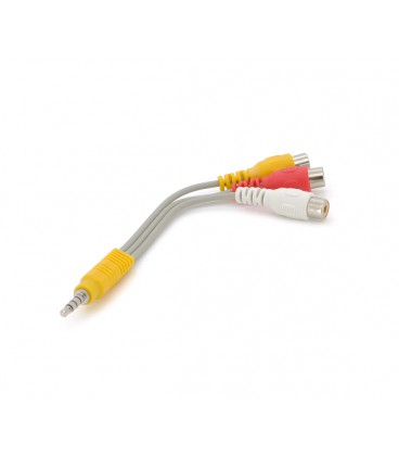 Кабель DC3.5 (папа) &gt, 3хRCA (мама), Jack3.5мм, круглый, Black, 0,1м, (Пакет) Q500