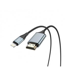 Конвертер Hoco UA15 HDMI (папа)-Lighting (папа) 2м, оплетка, круглый Black/Gray, Box