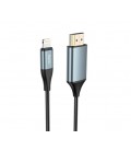 Конвертер Hoco UA15 HDMI (папа)-Lighting (папа) 2м, оплетка, круглый Black/Gray, Box