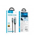 Конвертер Hoco UA15 HDMI (папа)-Lighting (папа) 2м, оплетка, круглый Black/Gray, Box