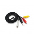 Кабель DC3.5 (папа) &gt, 3хRCA (папа), GOLD Jack, длина Jack 18мм, CU, круглый, Black, 1,5 м, (Пакет) Q500