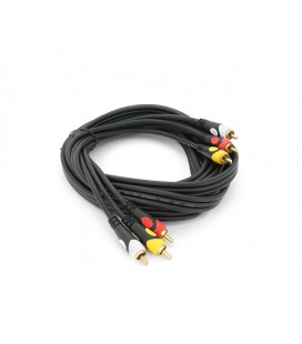 Кабель Audio-Video 3хRCA (папа) &gt, 3хRCA (папа), GOLD connector, CU, круглый, черный, 3,0 м, (Пакет) Премиум, Q100