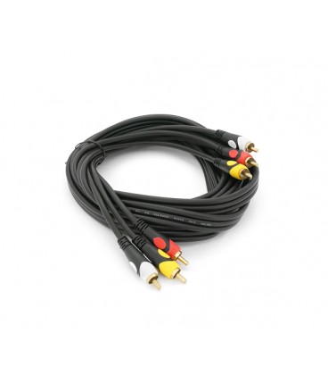 Кабель Audio-Video 3хRCA (папа) &gt, 3хRCA (папа), GOLD connector, CU, круглый, черный, 3,0 м, (Пакет) Премиум, Q100