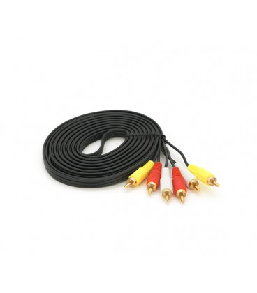 Кабель Audio-Video 3хRCA (папа) &gt, 3хRCA (папа), GOLD connector, CU, круглый, Black, 5,0 м, (Пакет) Q200
