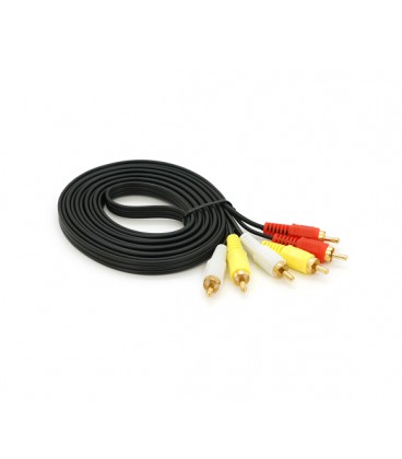 Кабель Audio-Video 3хRCA (папа) &gt, 3хRCA (папа), GOLD connector, CU, круглый, Black, 3,0 м, (Пакет) Q300