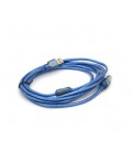 Кабель USB 2.0 RITAR AM/BM, 3.0m, 1 феррит, прозрачный синий