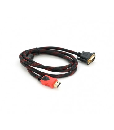 Кабель HDMI (папа)-VGA (папа) 1,5м, 1 феррит, оплетка, круглый Black/RED, Пакет (работает только с конвертором), Q150