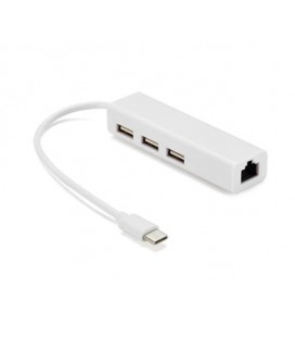 Хаб-конвертор Type-C to Ethernet Сетевой адаптер 10/100Mbps с проводом + 3 порта USB2.0, White, Blister-Box