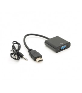 Конвертер HDMI (папа) на VGA(мама) 10cm, Black, 4K/2K, Пакет + AUDIO Q300