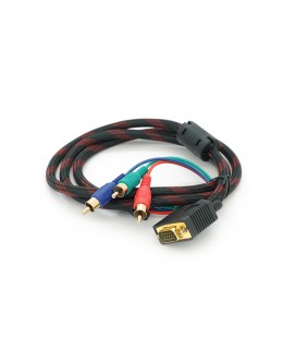 Кабель VGA (папа)-3RCA (папа) 1.5m, Black/Red, оплетка, пакет