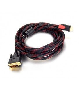 Кабель HDMI (папа)-DVI (папа) 3,0м, 2 феррита, оплетка, круглый Black/RED, Пакет