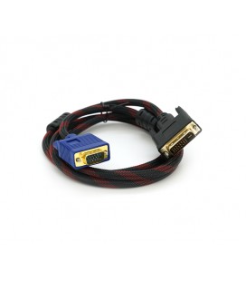 Кабель VGA (папа)-DVI-I (папа)(24+5) 1.5метра 2 феррита оплетка круглый черный Q200