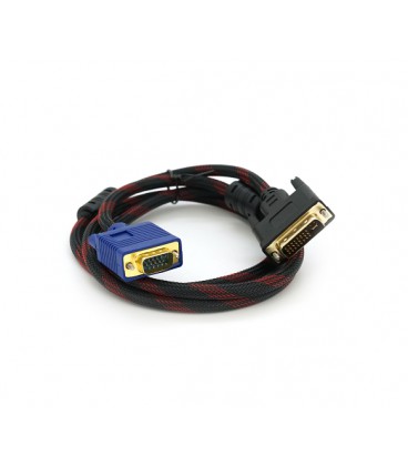 Кабель VGA (папа)-DVI-I (папа)(24+5) 1.5метра 2 феррита оплетка круглый черный Q200