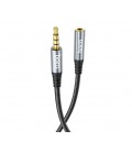 Удлинитель HOCO UPA20 DC3.5 папа-мама 2.0м, GOLD Stereo Jack, (круглый) Black cable, Box