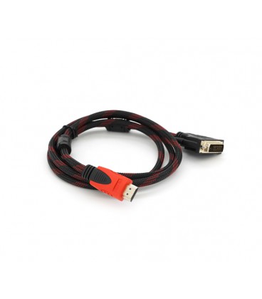 Кабель HDMI (папа)-DVI (папа) 1,5метра 2 феррита оплетка круглый, Пакет, Q150