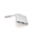 Конвертер Type-C (папа) на HDMI(мама)+USB 3.0(мама)+Type-C(мама) 10cm, Silver, 4K/2K, Пакет
