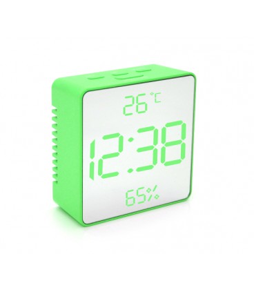 Электронные часы VST-887Y Зеркальный дисплей, с датчиком температуры и влажности, будильник, питание от кабеля USB, Green
