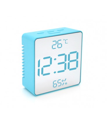 Электронные часы VST-887Y Зеркальный дисплей, с датчиком температуры и влажности, будильник, питание от кабеля USB, Blue