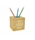 Электронные часы VST-878S Wooden (Yellow), с датчиком температуры и влажности, будильник, питание от кабеля USB, White Light