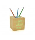 Электронные часы VST-878S Wooden (Yellow), с датчиком температуры и влажности, будильник, питание от кабеля USB, Green Light