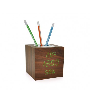 Электронные часы VST-878S Wooden (Brown), с датчиком температуры и влажности, будильник, питание от кабеля USB, Green Light