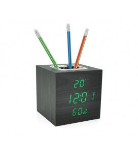 Электронные часы VST-878S Wooden (Black), с датчиком температуры и влажности, будильник, питание от кабеля USB, Green Light